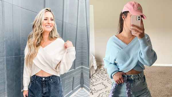 BTFBM Women's Cross Wrap Front Off Shoulder Sweater