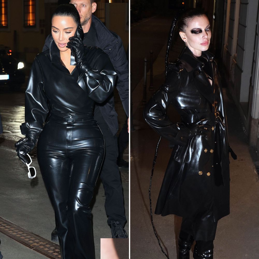 Double Take Kim Kardashian and Julia Fox Wear Nearly Identical Outfits for Milan Fashion Week