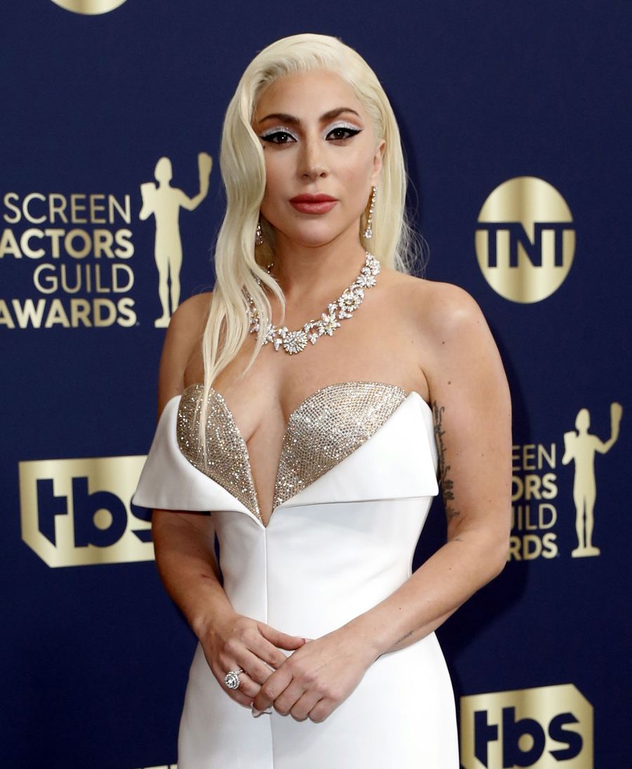 House of Gucci Nominee Lady Gaga Sparkles in White and Gold at the 2022 SAG Awards