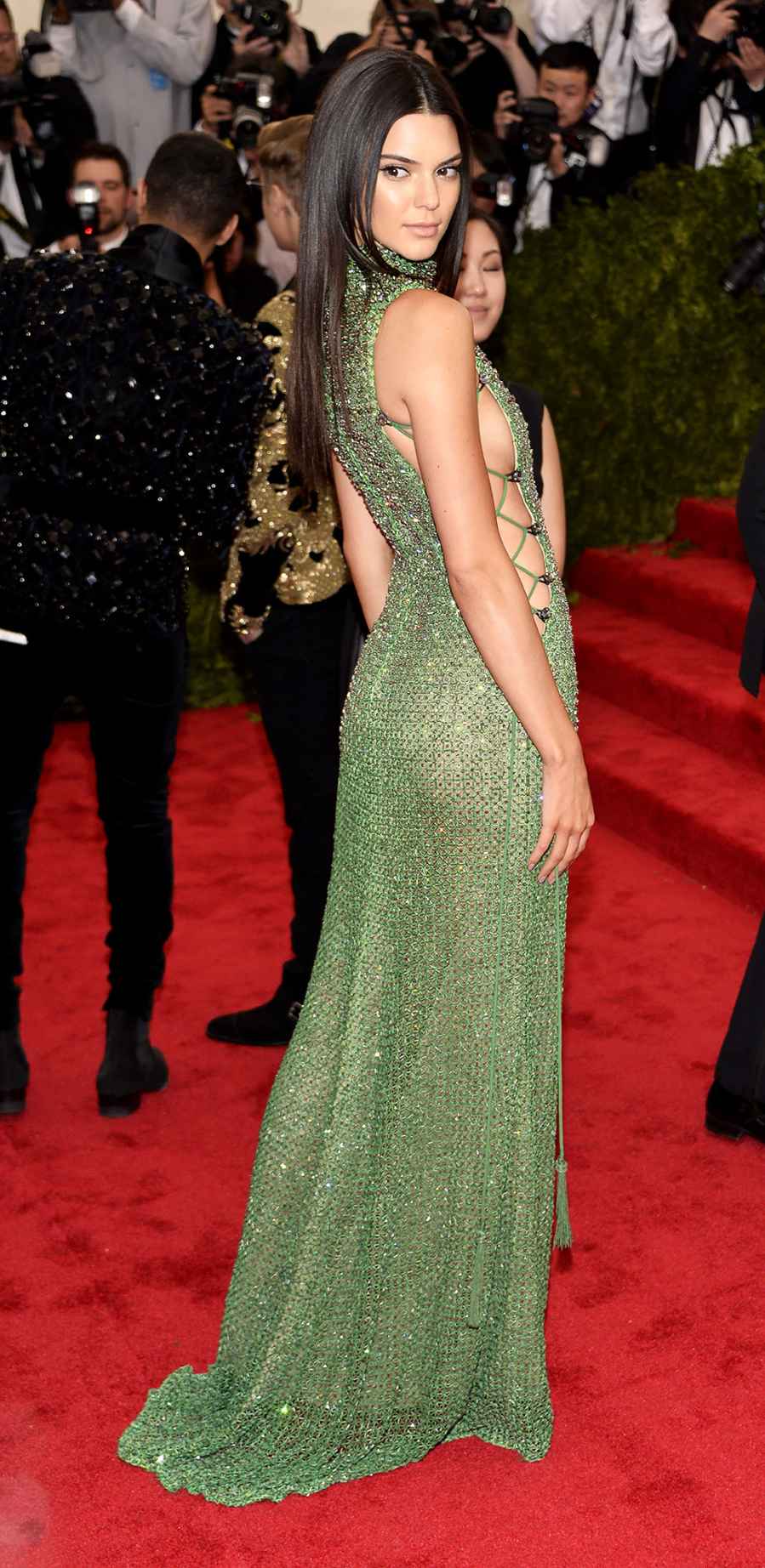 Relive Kendall Jenner's Most Iconic Red Carpet Fashion Moments of All Time 2015 Met Gala Green Calvin Klein