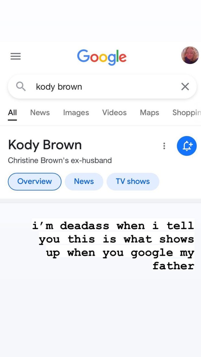 Sister Wives Gwendlyn Brown Jokes Her Dad Kody Browns Now Known as ‘Christine Browns Ex Husband in Google Post Split