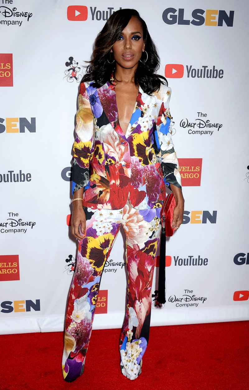 Stars in Suits! See Which Celebs Traded in Their Dresses for Pantsuits and Look Great Doing It Kerry Washington at the GLSEN Respect Awards in Floral Suit