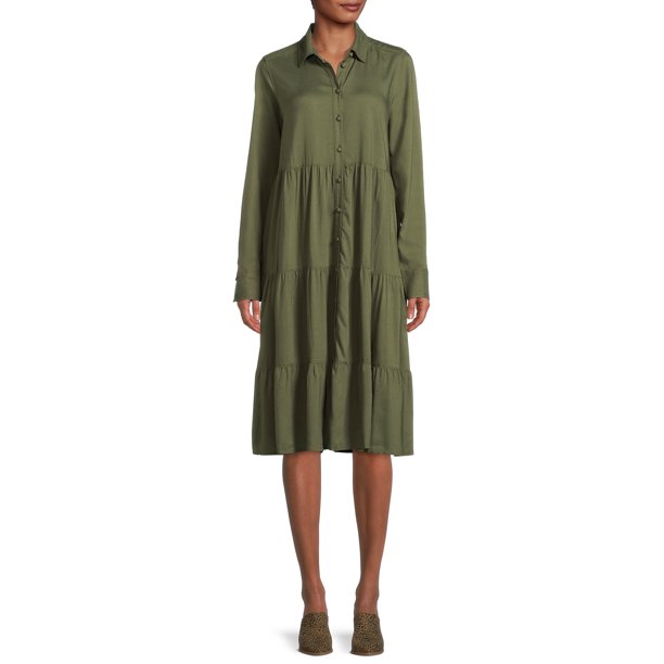 Time and Tru Women's Tiered Dress with Long Sleeves