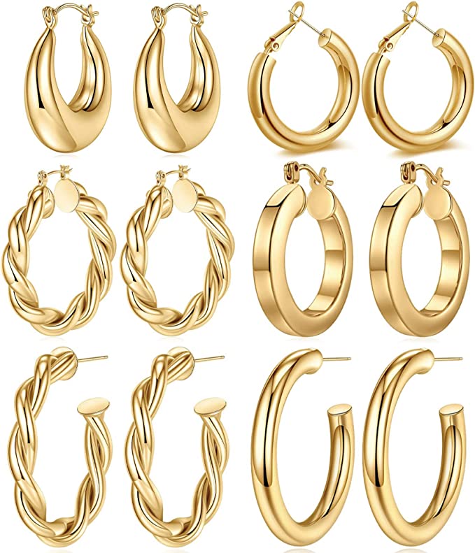 Yesteel Store 925 Sterling Silver Post 14K Real Gold Plated Hoop Set