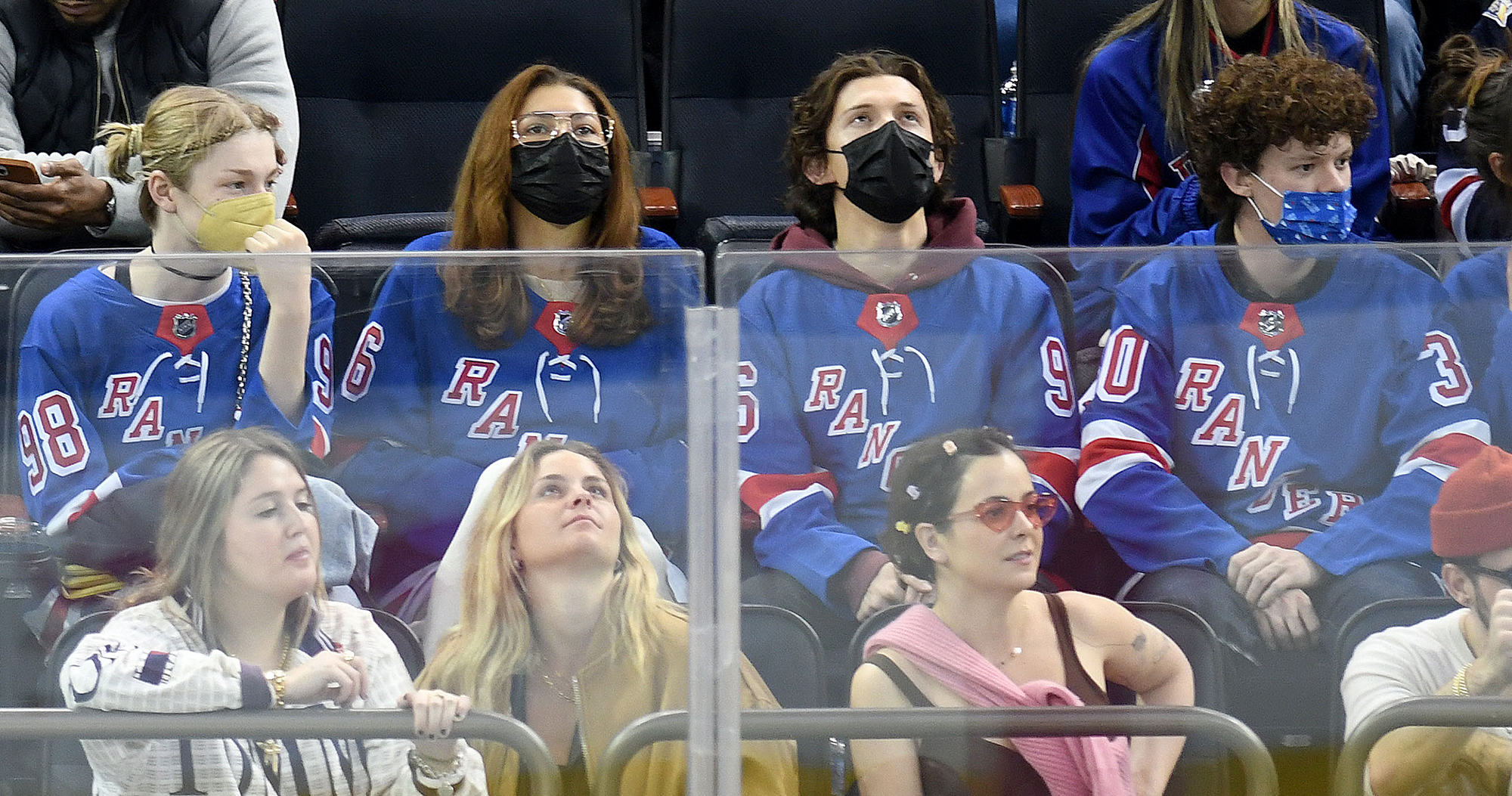 Tom Holland and friends at the Rangers v. Red Wings game in New