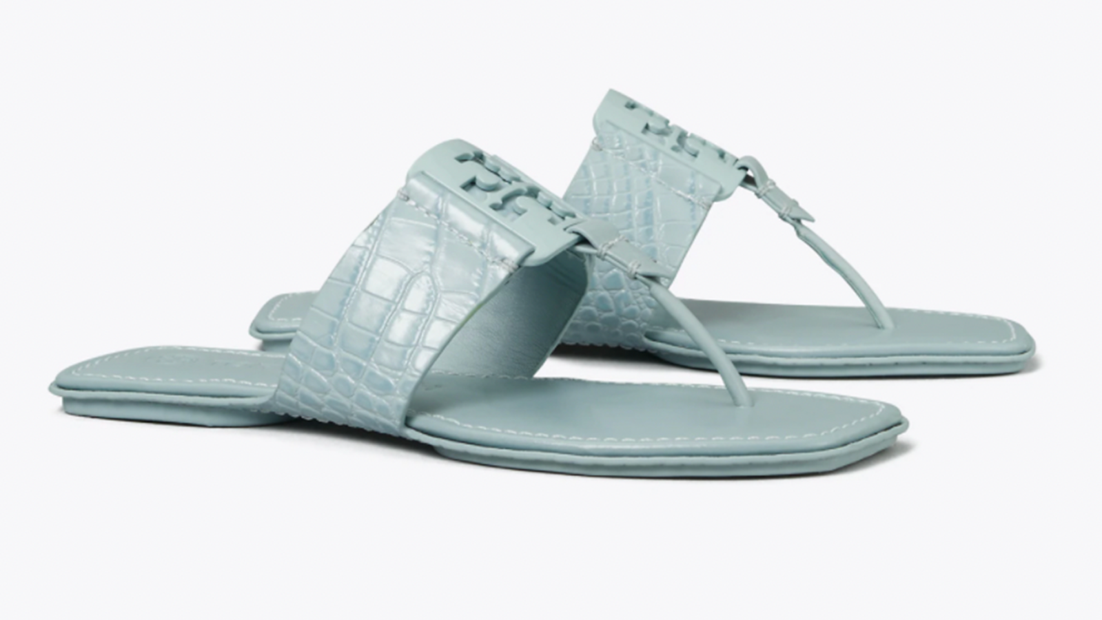 blue croc-embossed sandals