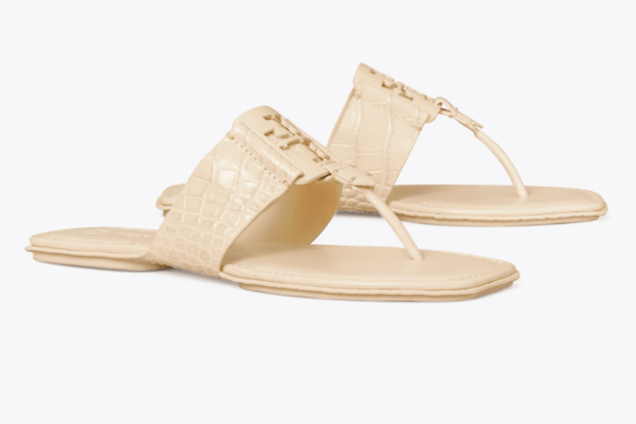 ivory croc-embossed sandals