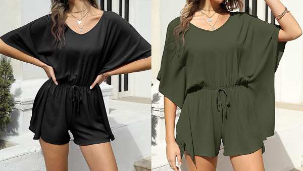 Bigyonger Women's V Neck Loose Romper