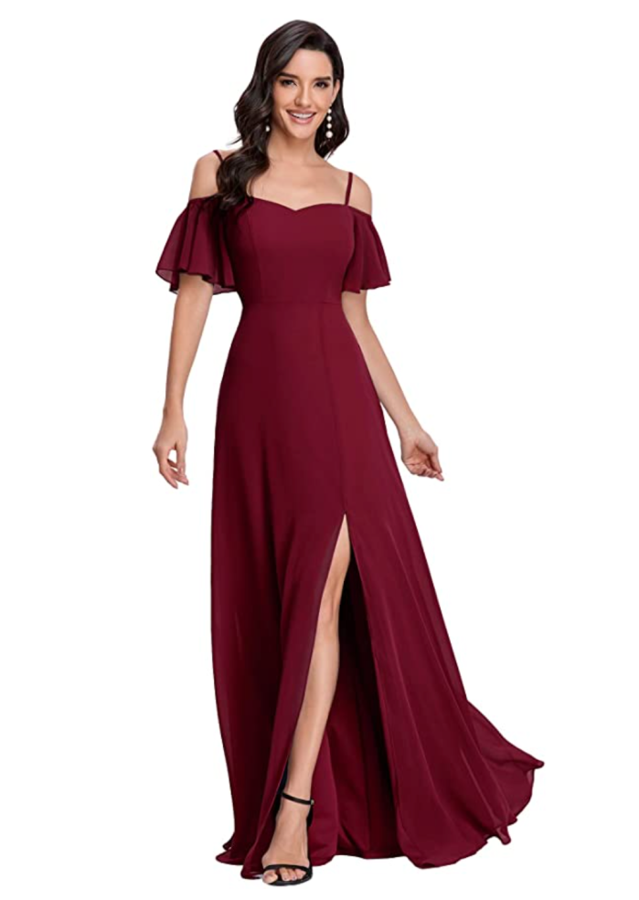 11 Ultra-Flattering Spring Wedding Guest Dresses Under $100 9 Ever-Pretty Women's Off-Shoulder A-line Side Slit Chiffon Dress