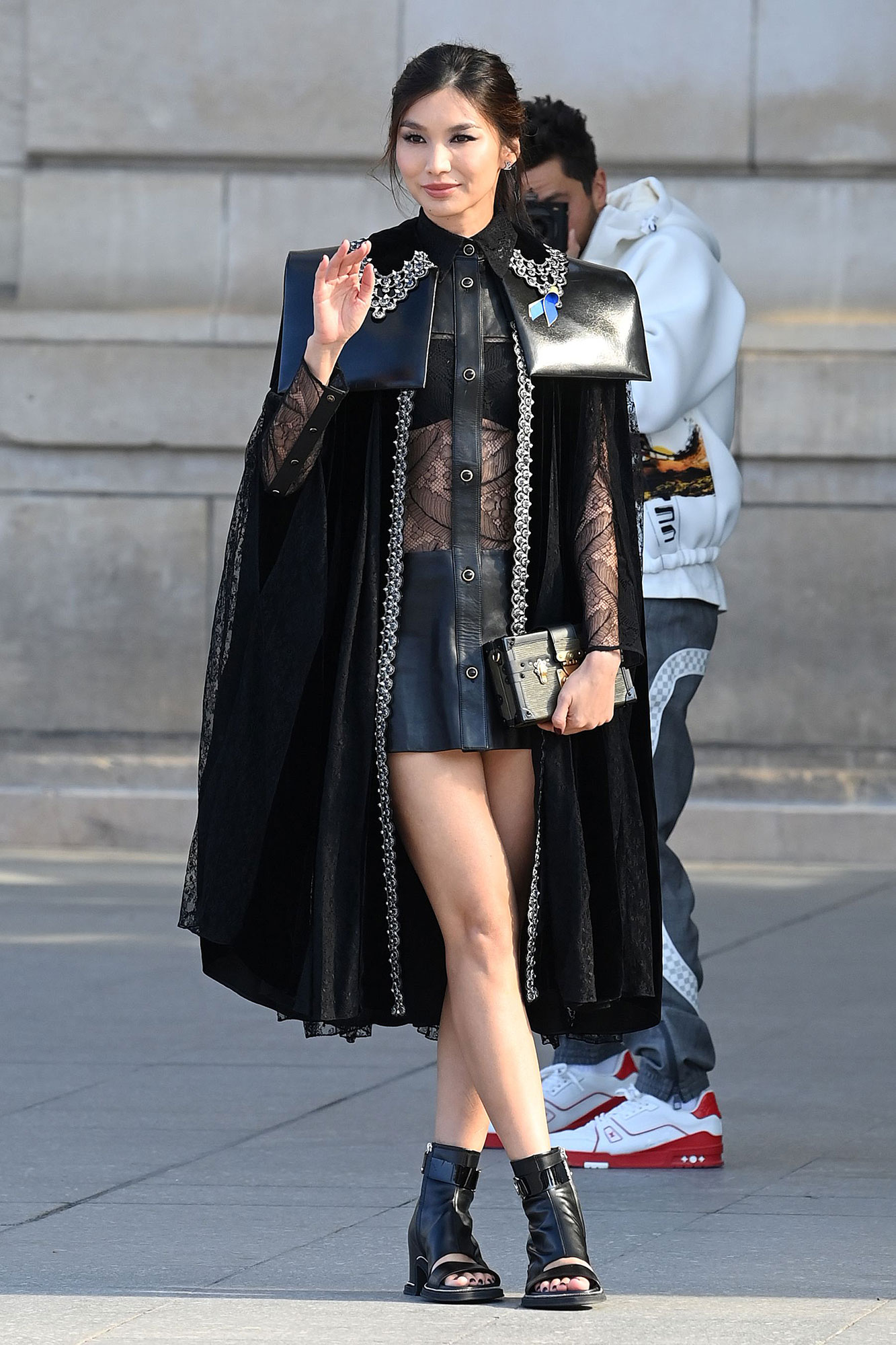 Kendall Jenner Black Leather Knee Boots Street Style Paris 2022 on