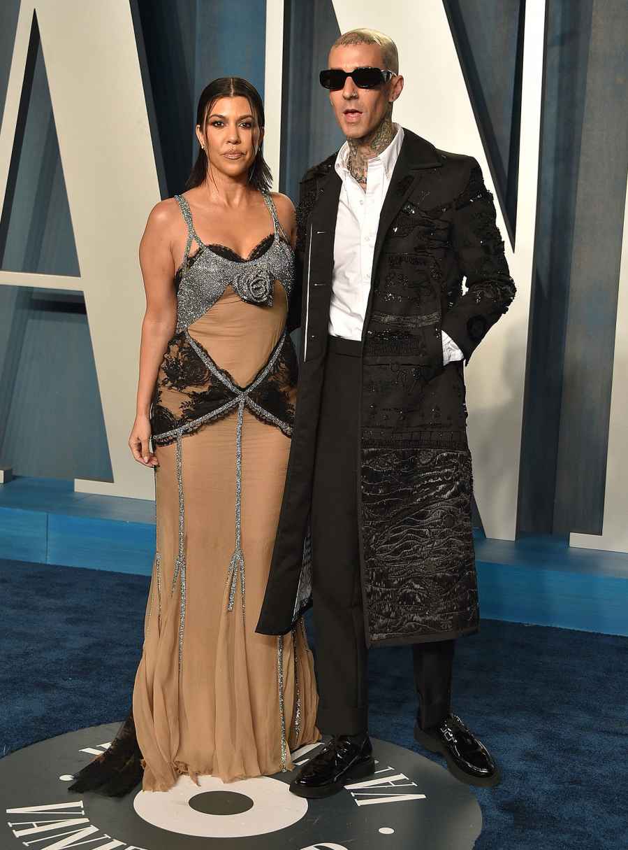 Kourtney Kardashian and Travis Barker Coordinate in Black on the 2022 Oscars Red Carpet