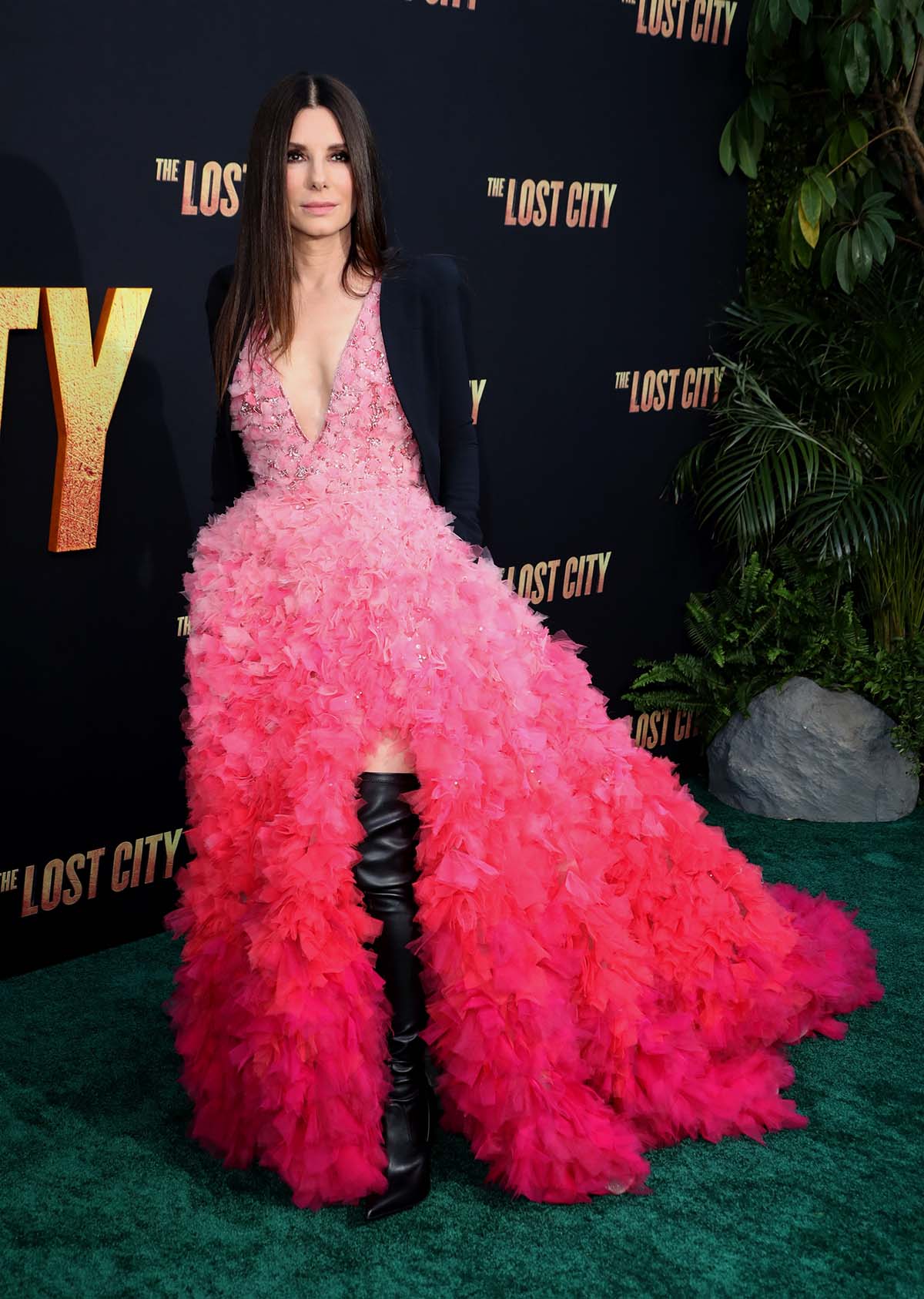 Leather Plunging Neckline Sandra Bullock Wows Lost City Premiere