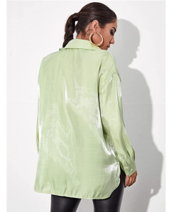 MakeMeChic Women's Oversized Satin Silk Button Down Shirt