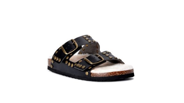 Scoop Women's Studded Faux Shearling Double Strap Sandals