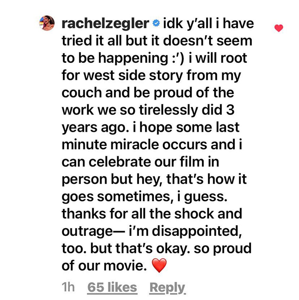 West Side Story Rachel Zegler Not Invited to 2022 Oscars Instagram