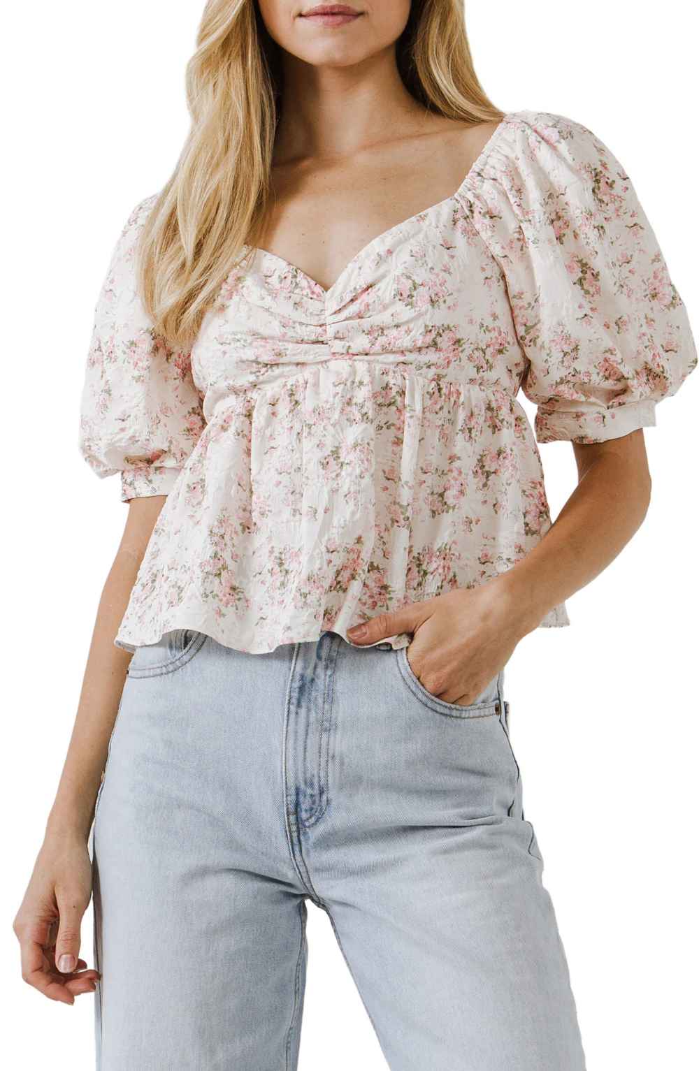 floral puff sleeve top