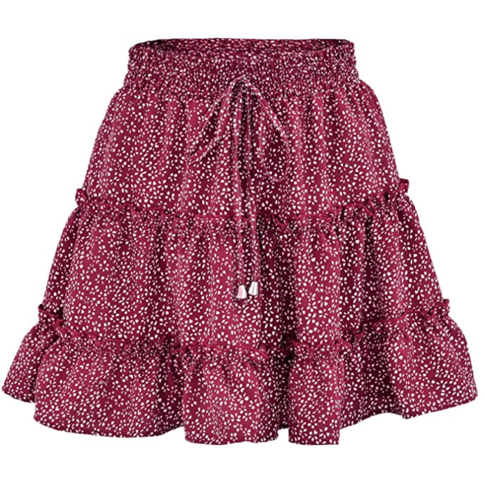 Arjungo Women's Floral Print High Waist Ruffle Mini Skirt