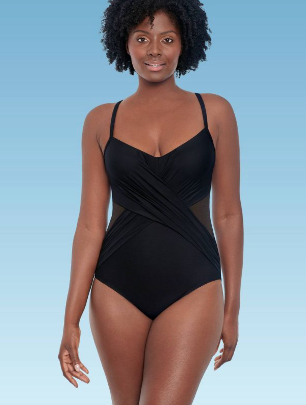 Dreamsuit Women's Slimming Control Wrap Mesh Inset One Piece Swimsuit