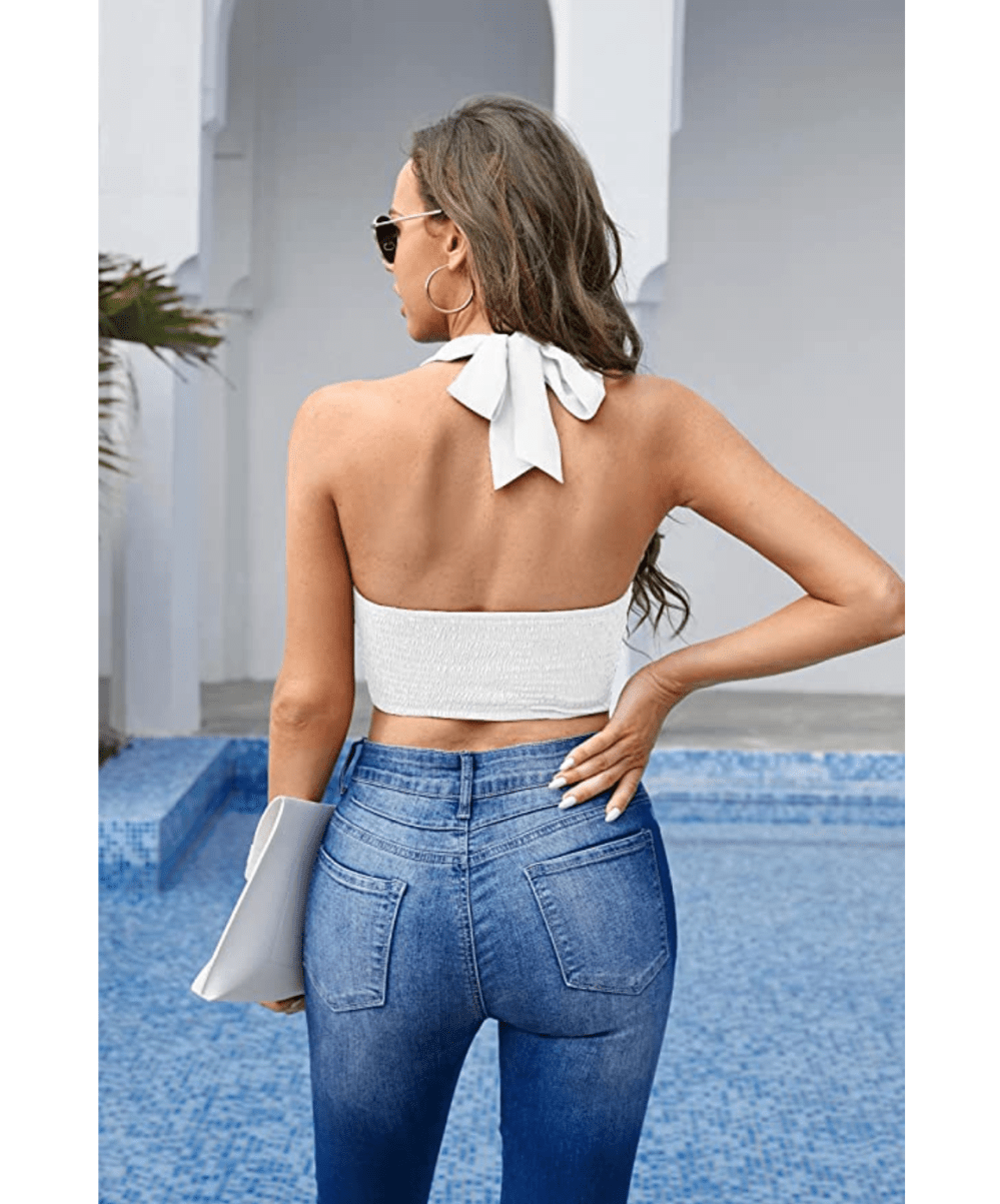 GAMISOTE Women's Halter Criss Cross Crop Top