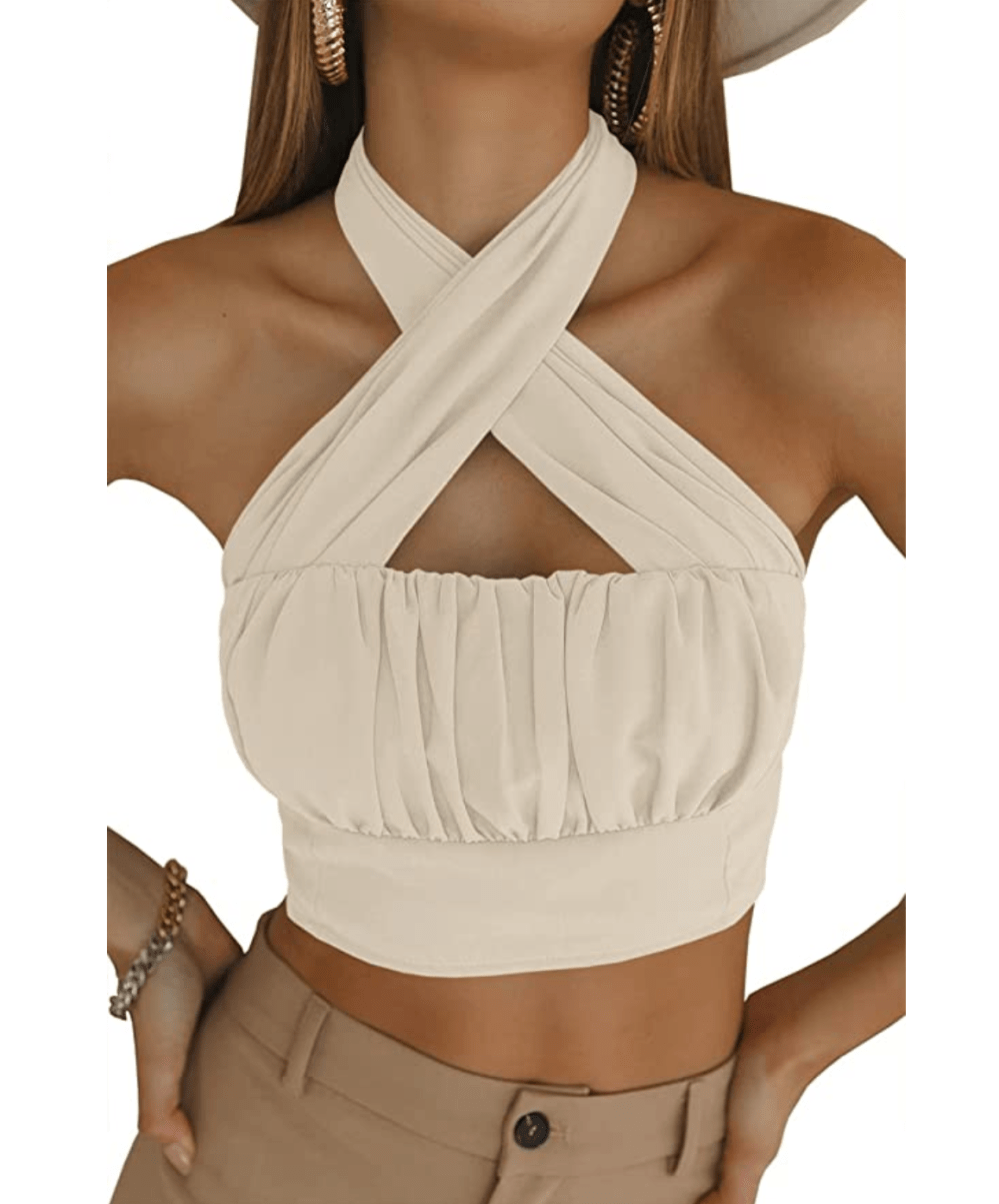 GAMISOTE Women's Halter Criss Cross Crop Top