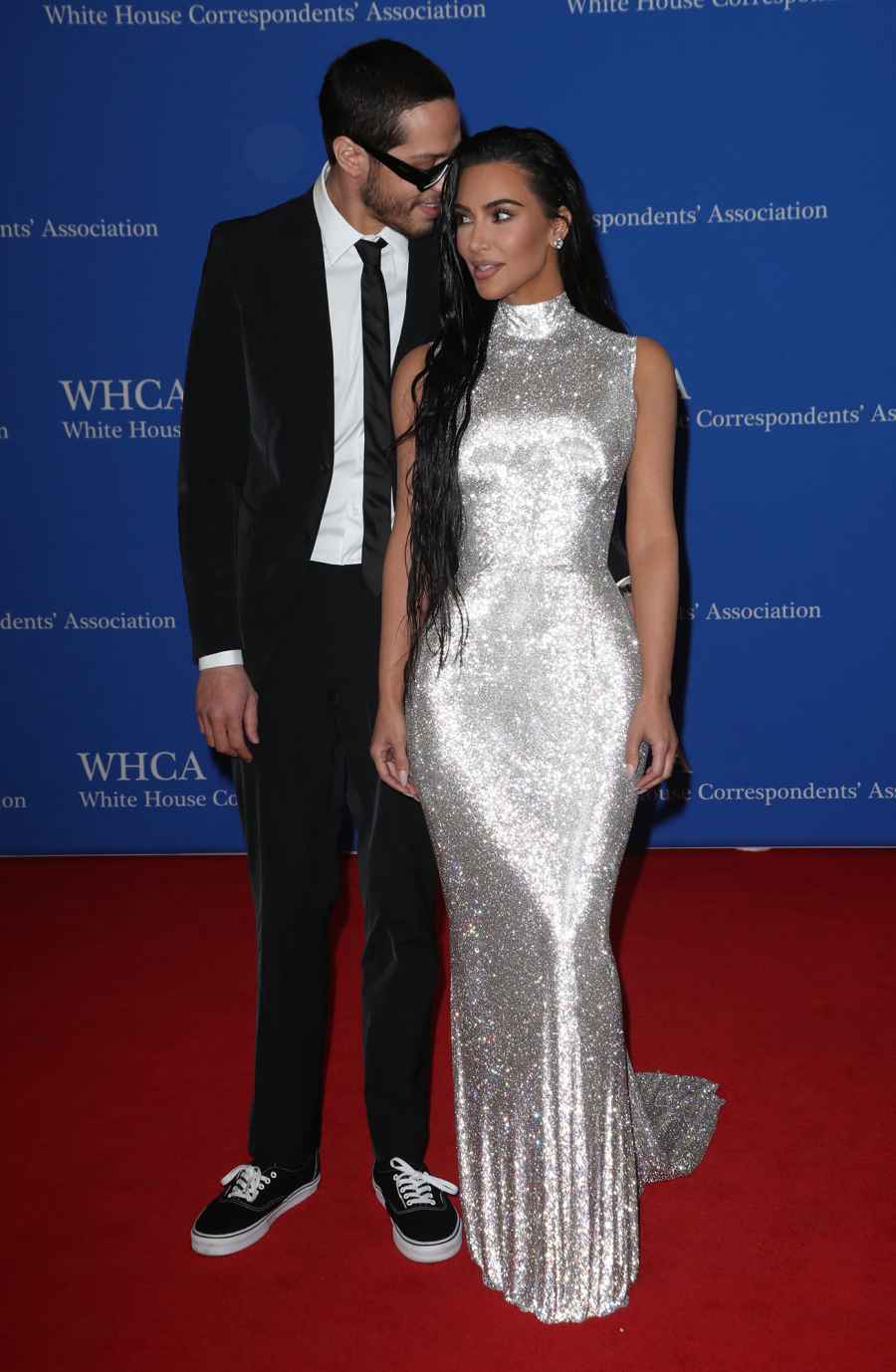 Pete Davidson and Kim Kardashian are seen posing at their first red carpet together