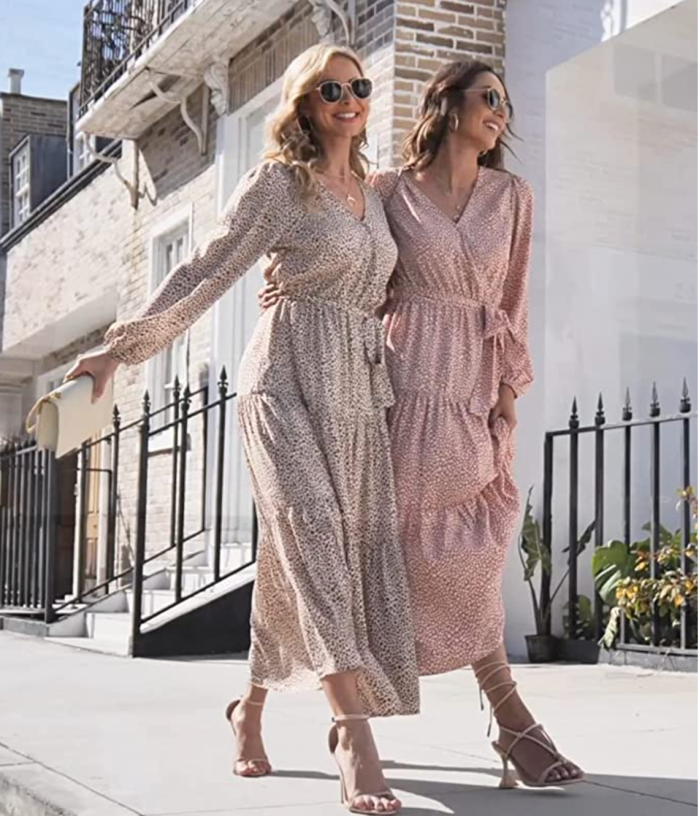 PRETTYGARDEN Women’s Long Sleeve V Neck Leopard Print Maxi Dress