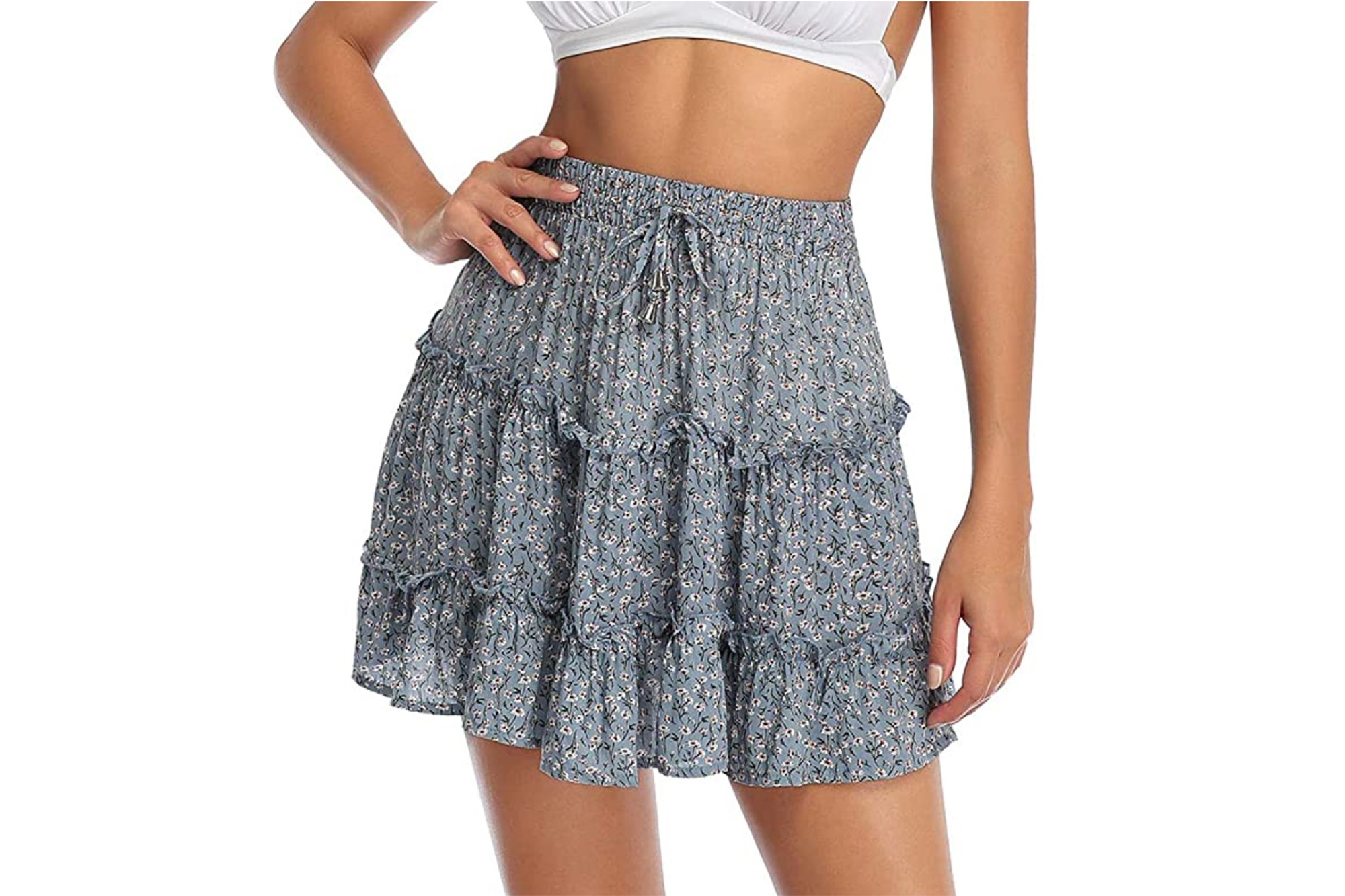 Saks Fifth Avenue Women Clothing Skirts Mini Skirts Floral Ruffle Hem Miniskirt 