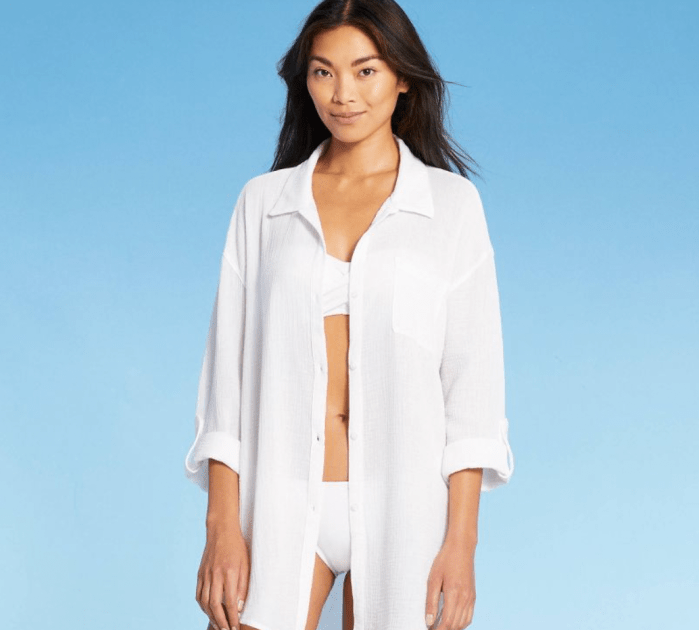 white button-down cover-up