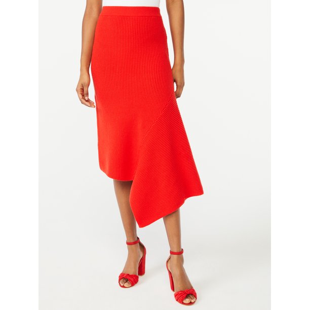 red asymmetrical skirt
