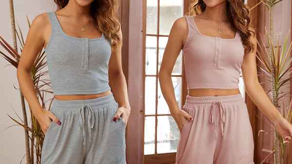 MEROKEETY Women's Ribbed Lounge Set