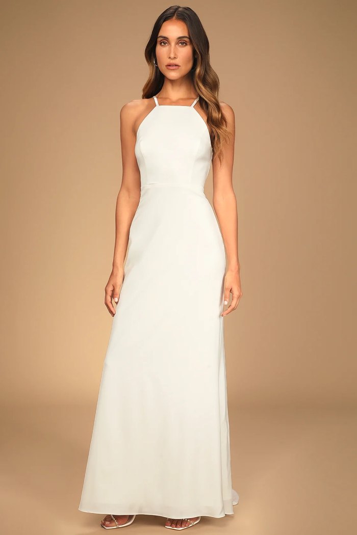 Lace-up maxi dress embroidered with magically charming white sequins