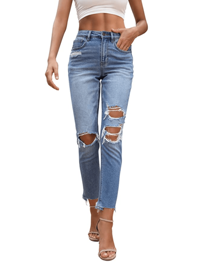 OFLUCK Women's Stretch Ripped High Waisted Jeans