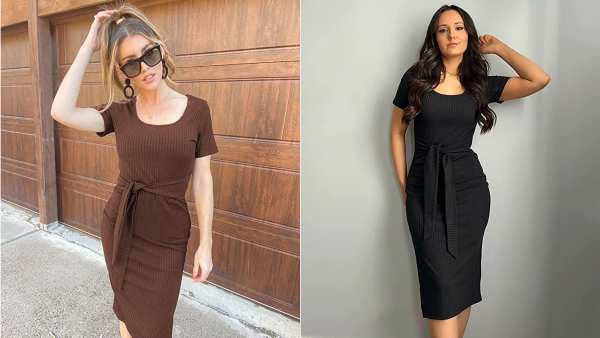 PRETTYGARDEN Square Neck Knit Bodycon Dress