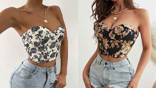 SOLY HUX Women's Lace Up Sleeveless Bandeau Corset Top