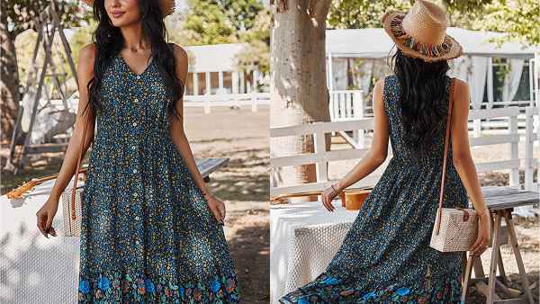 TEMOFON Women's Floral Button Down Flowy Dress