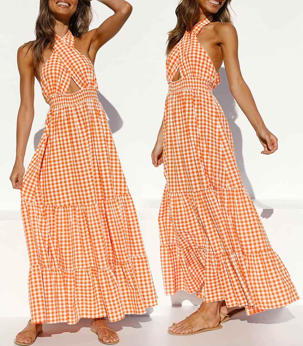 amazon-zesica-summer-dress-orange-gingham
