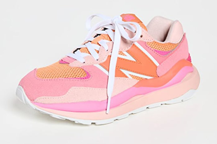 pink and orange new Balance sneakers