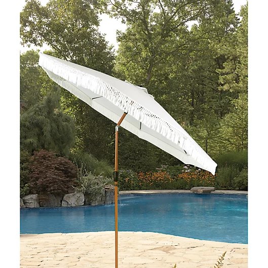 white fringe umbrella
