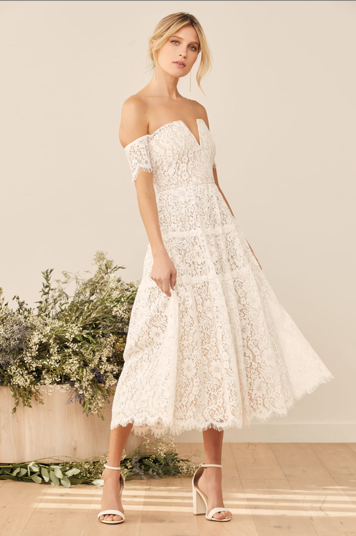 Absolutely Stunning Off Shoulder White Lace Midi Dress