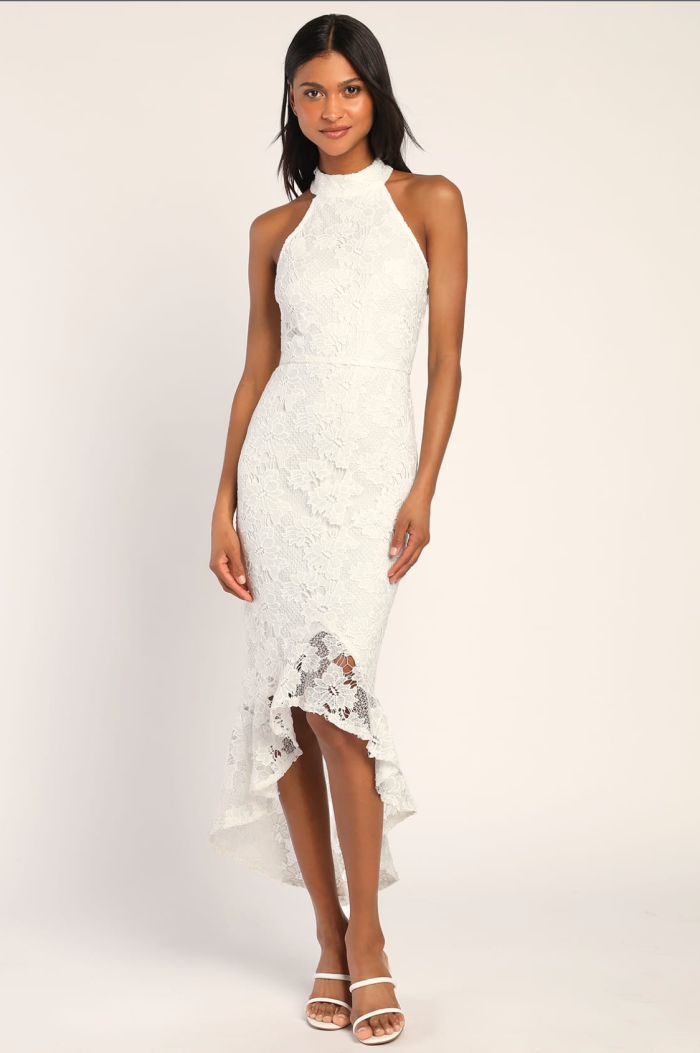 All the Charm White Lace Sleeveless High-Low Dress