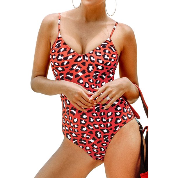 Cupshe Women's Red Leopard Print V Neck One Piece