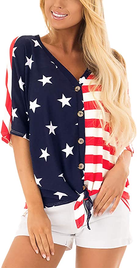 For G and PL 4th of July Women's American Flag Button Down T-Shirt
