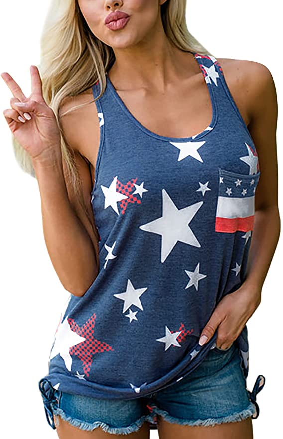For G and PL Women's 4th of July American Flag Sleeveless Tank Top