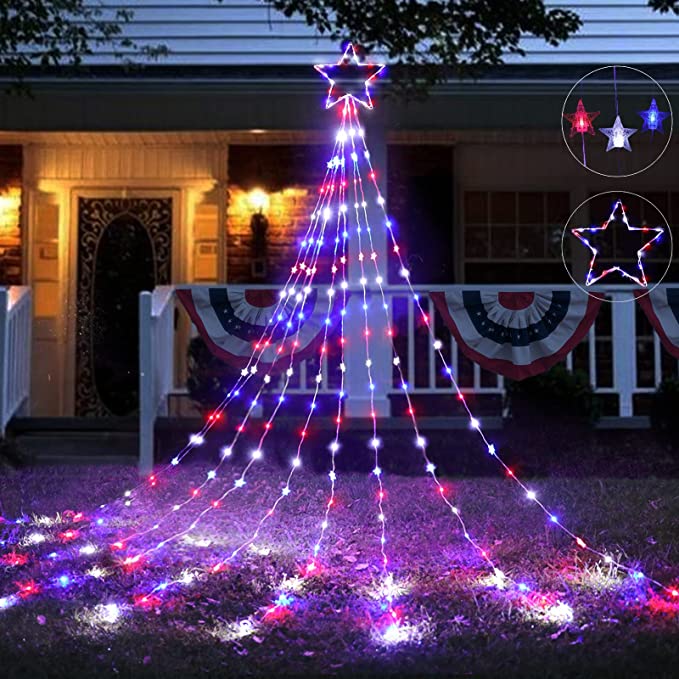 FunNite 4th of July Outdoor Star String Lights