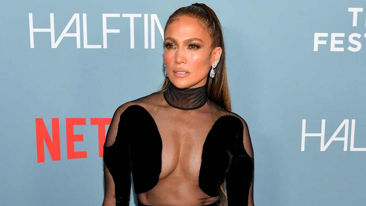 Jennifer Lopez Wears Barely-There Velvet Dress at 'Halftime
