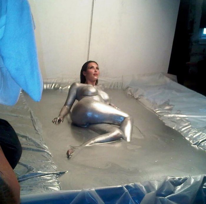 Kim Kardashian Throws Back to That 2010 Nude W Magazine Shoot She Cried Over — Relive the Epic Moment instagram behind the scenes silver paint