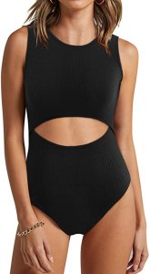 MYMORE Women's Ribbed Knit Cutout Bodysuit