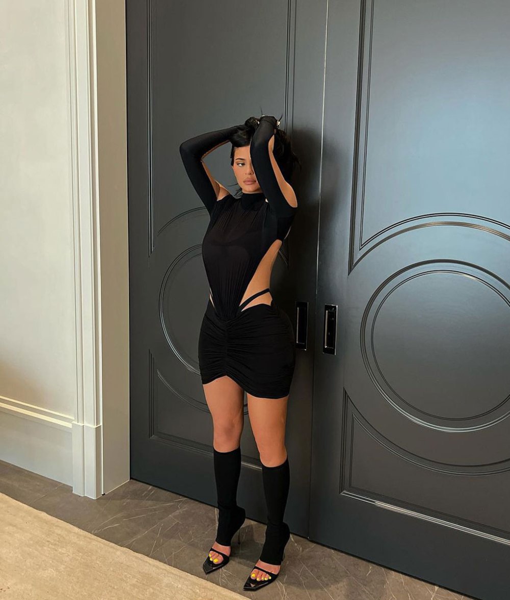New Trend Alert Kylie Jenner Wears Cut Out Dress Socks and Sandal Heels