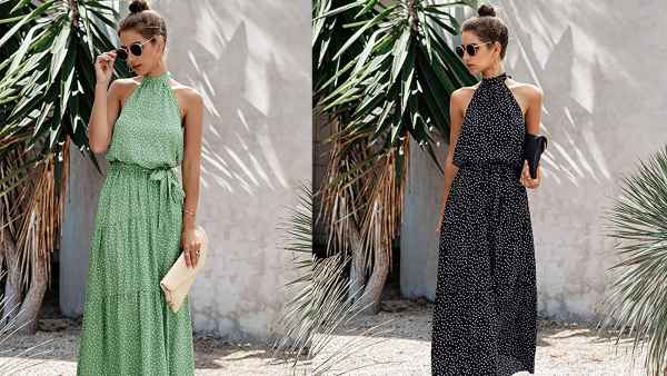 PRETTYGARDEN Women's Casual Halter Neck Maxi Dress