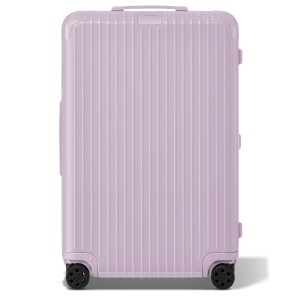 purple checked suitcase